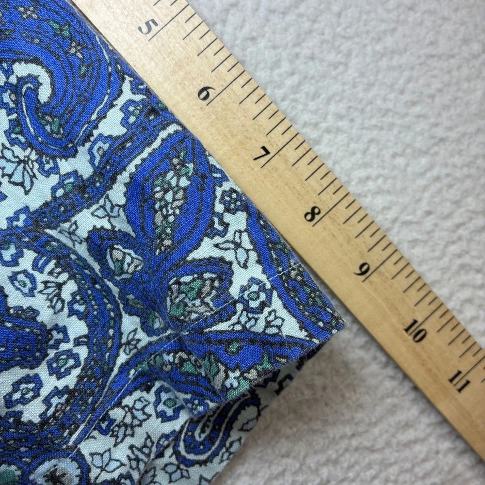 J Crew Linen Button Shirt Men‎ L Blue Paisley AOP Summer Beach Vacation Short